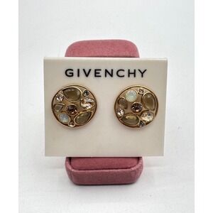 Givenchy Gold Tone Crystal Cluster Earrings Champagne Smoky Topaz Round
